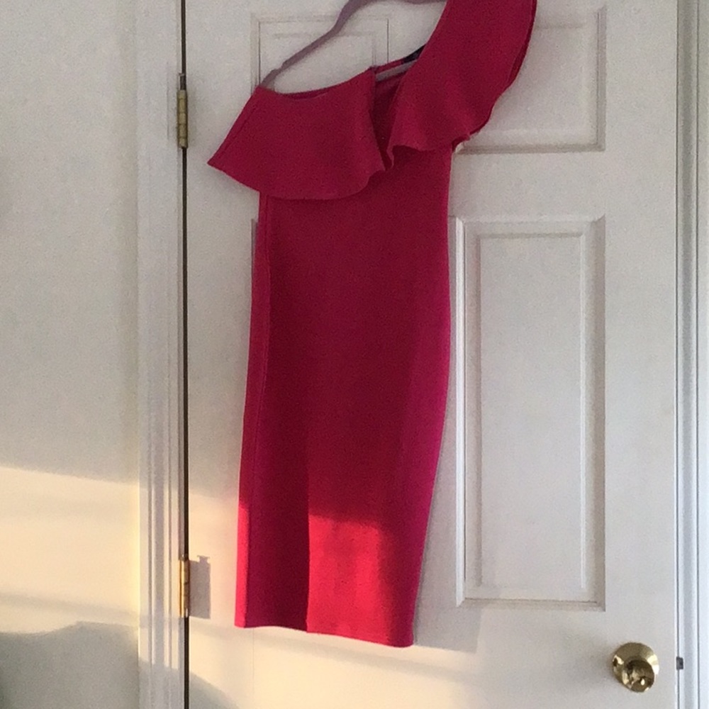 Misguided off shoulder pink dress